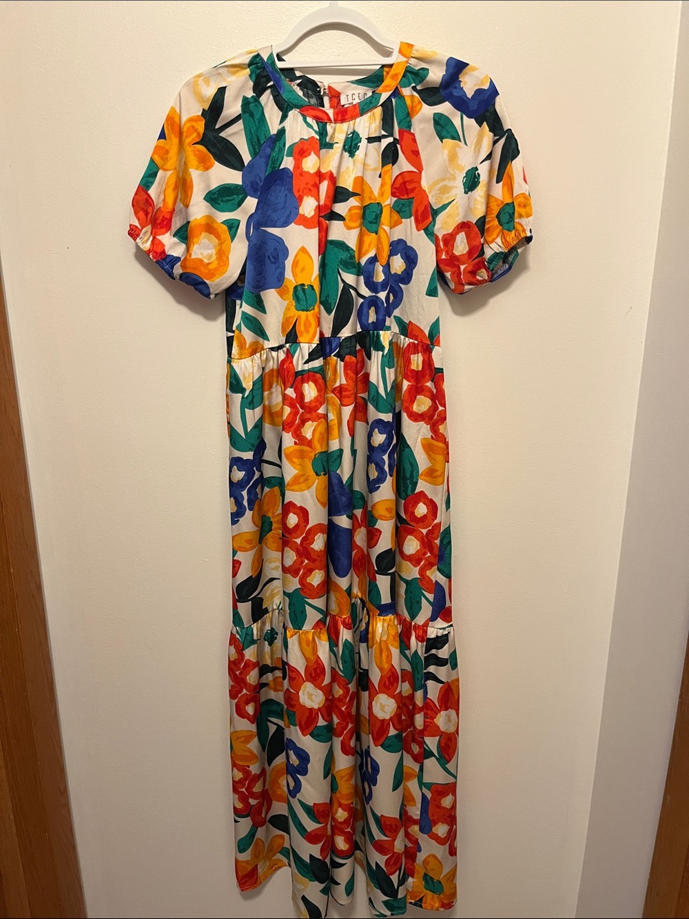 TCEC Maxi Dress with Red, Blue, Yellow & Green Floral Print